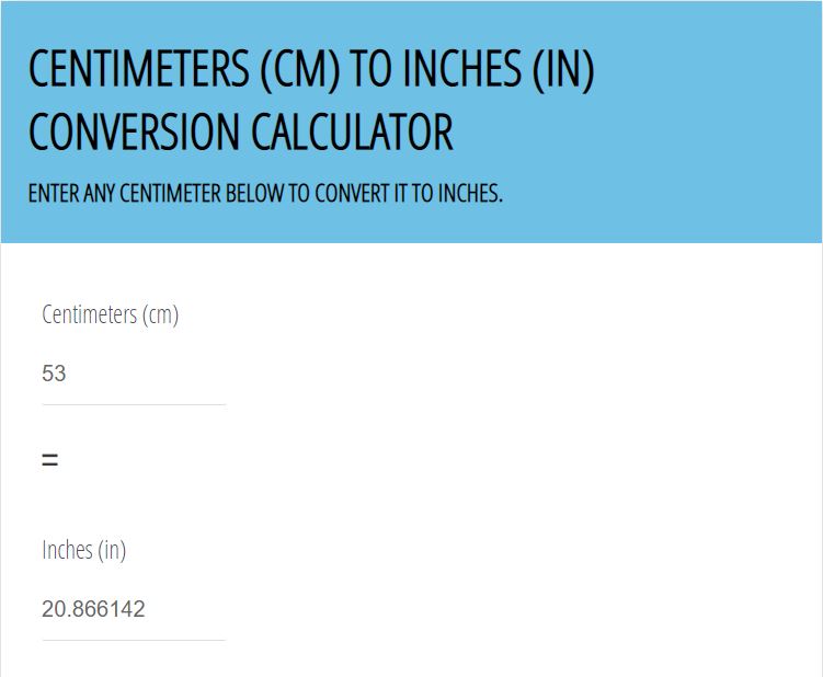 53 Cm to inches