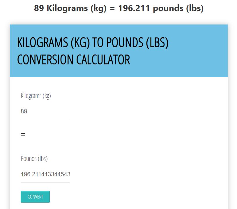 89 kg to lbs